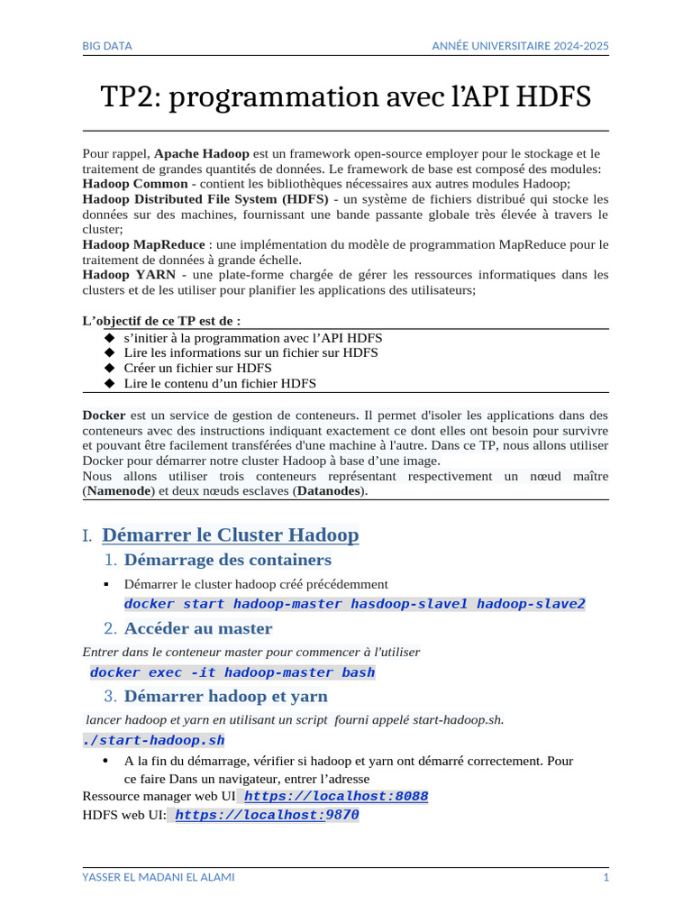 Programmation HDFS avec Docker et Hadoop | PDF | Apache Hadoop | MapReduce