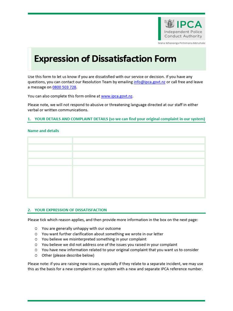 Expression of Dissatisfaction Form | PDF