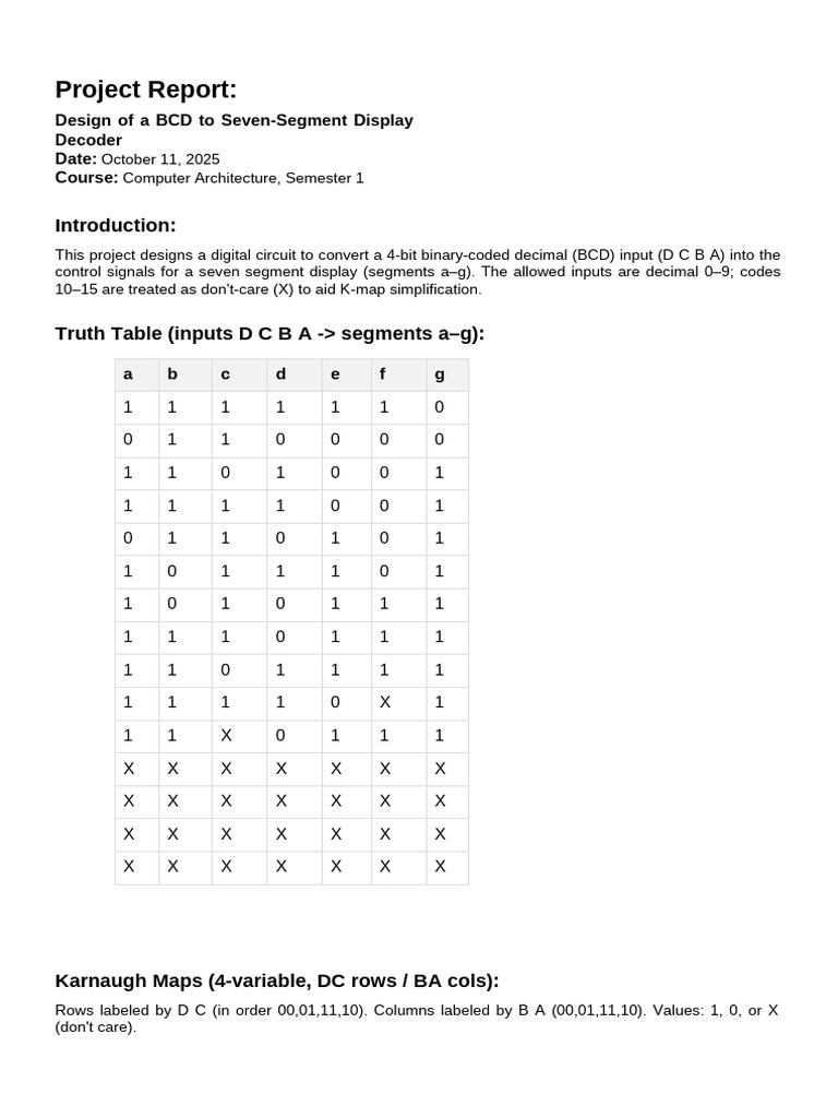 BCD to Seven-Segment Decoder Design | PDF | Boolean Algebra | Teaching ...