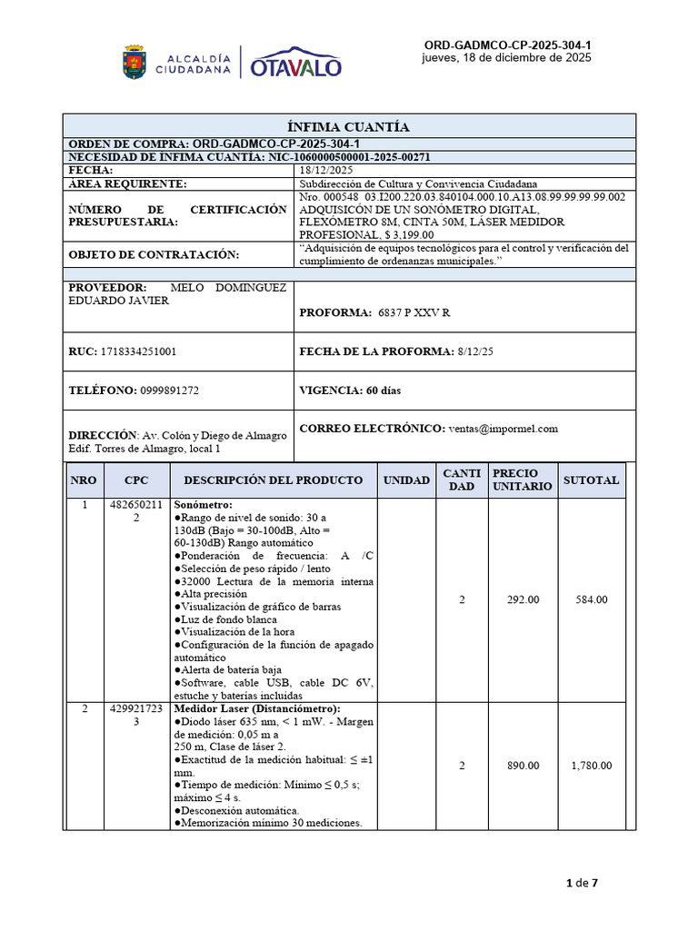 Orden de Compra Equipos Tecnológicos 2025 | PDF