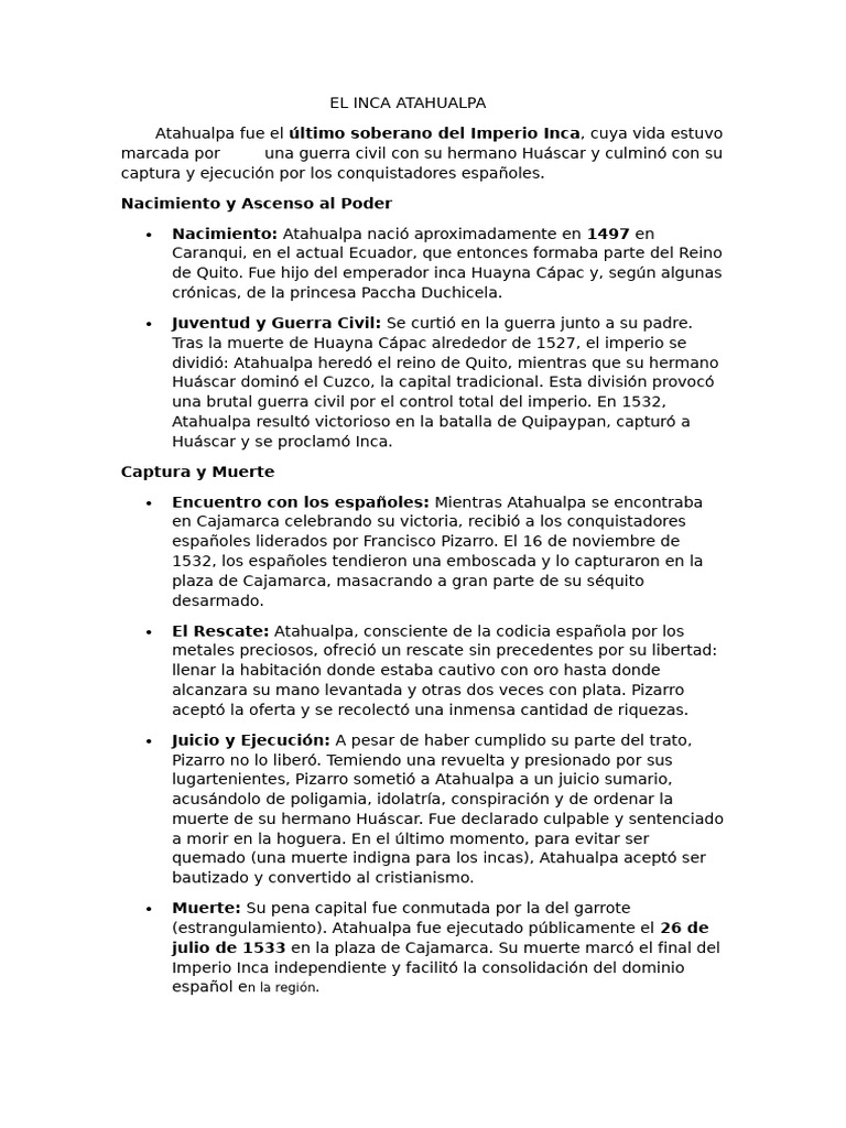 Último Inca Atahualpa: Vida y Muerte | PDF | Francisco Pizarro ...
