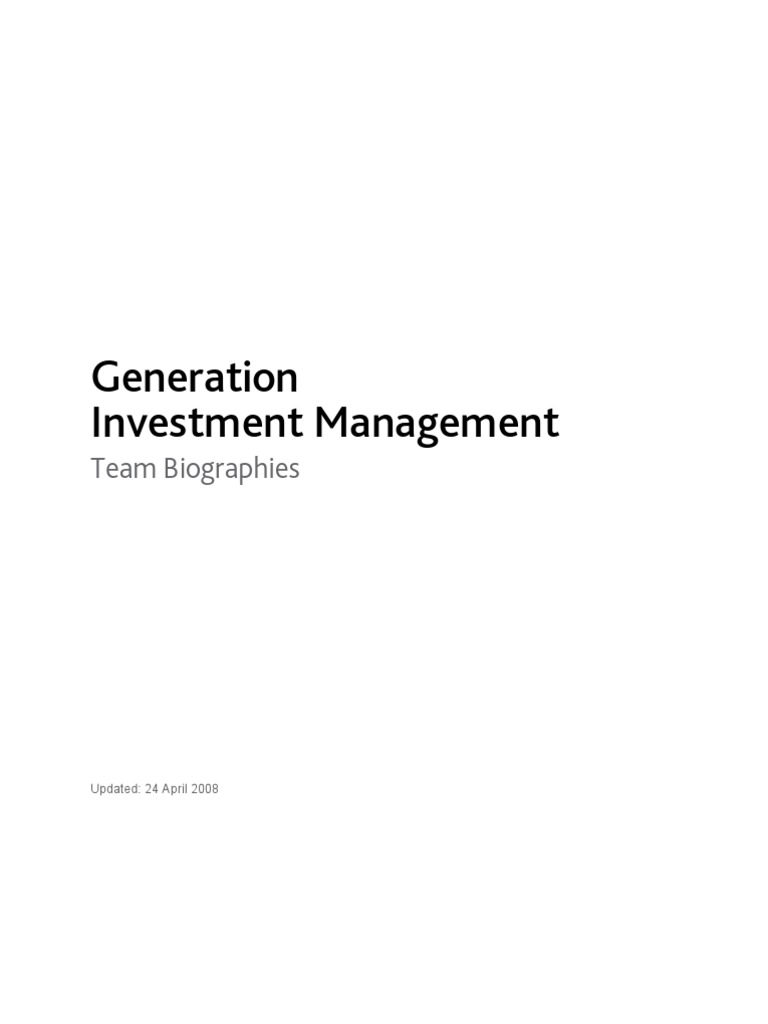 Generation Investment Management Bios | PDF | Goldman Sachs | Al Gore
