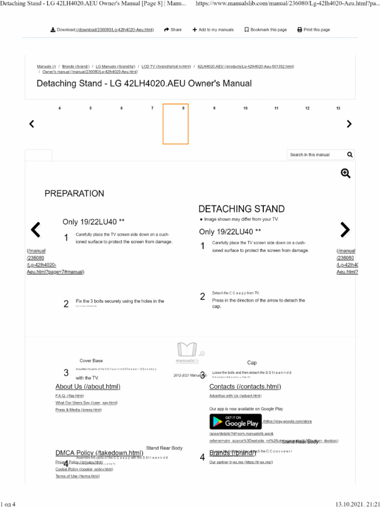 Detaching Stand - LG 42LH4020 | PDF | Film And Video Technology ...