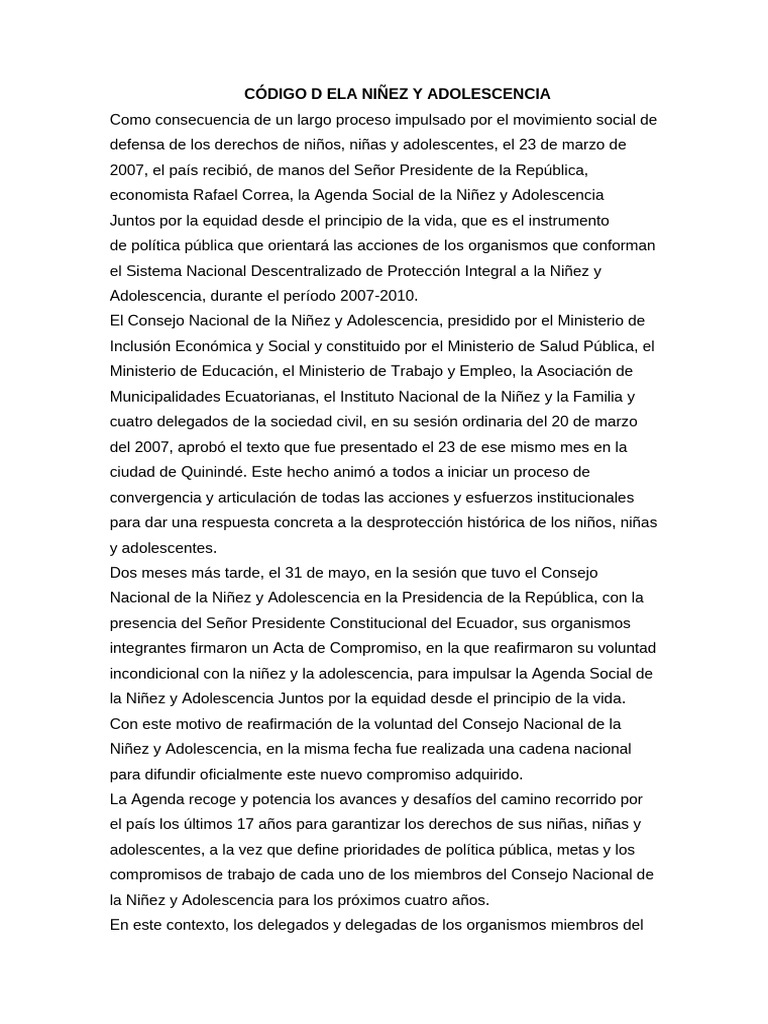 Código de la Niñez y Adolescencia en Ecuador | PDF | Derechos | Estado ...
