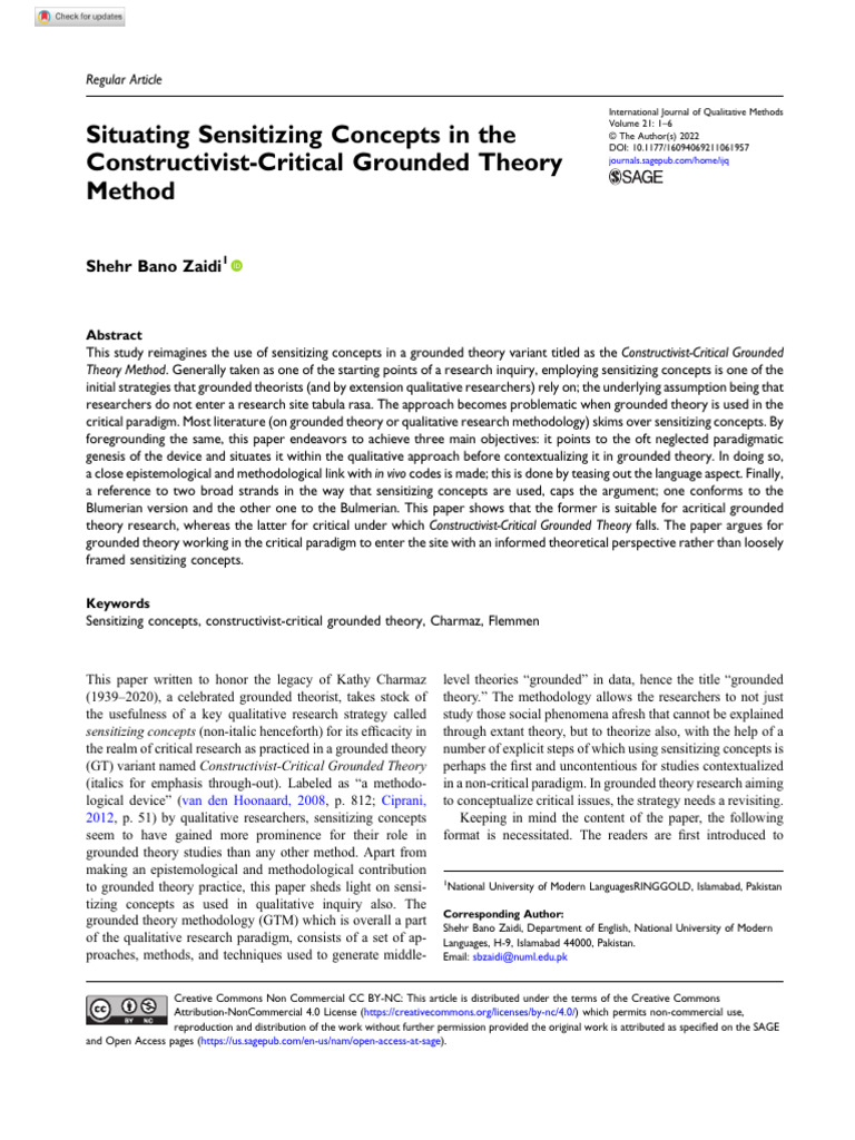 Sensitizing Concepts in Grounded Theory | PDF | Methodology ...