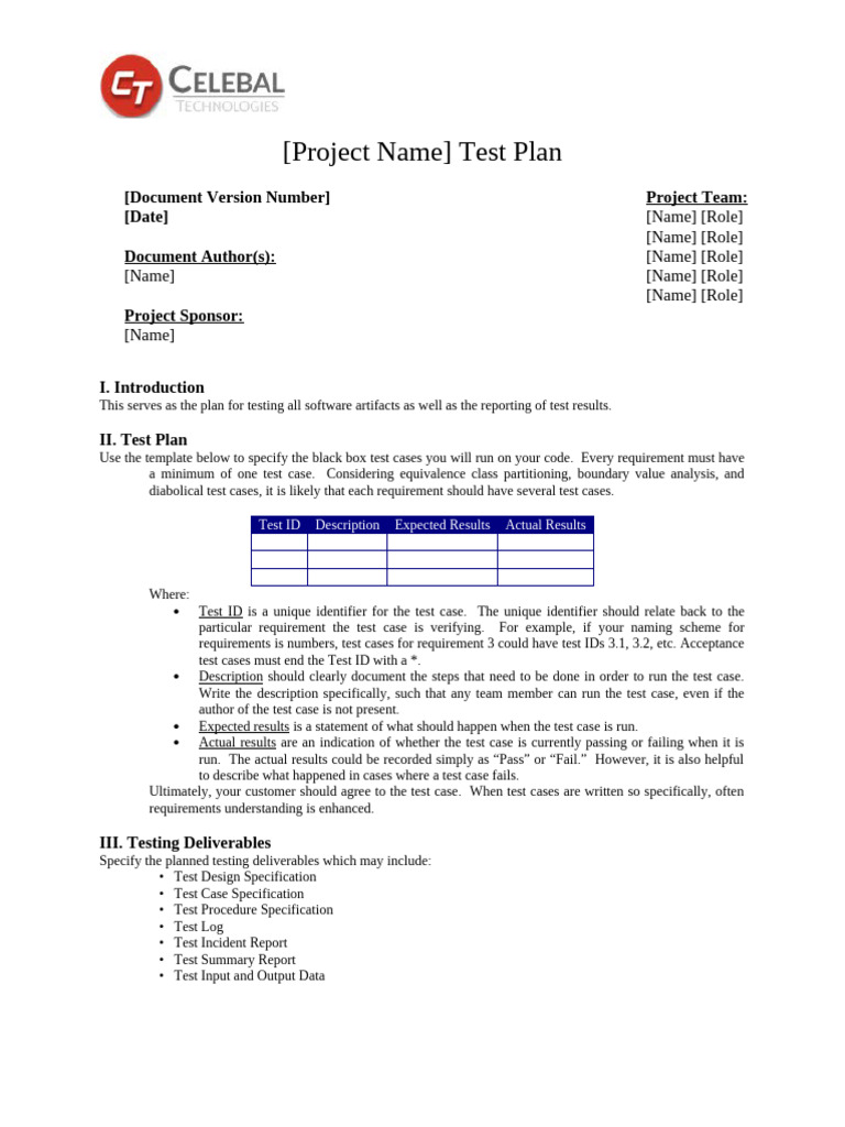 Test Plan Template | PDF | Specification (Technical Standard) | Identifier