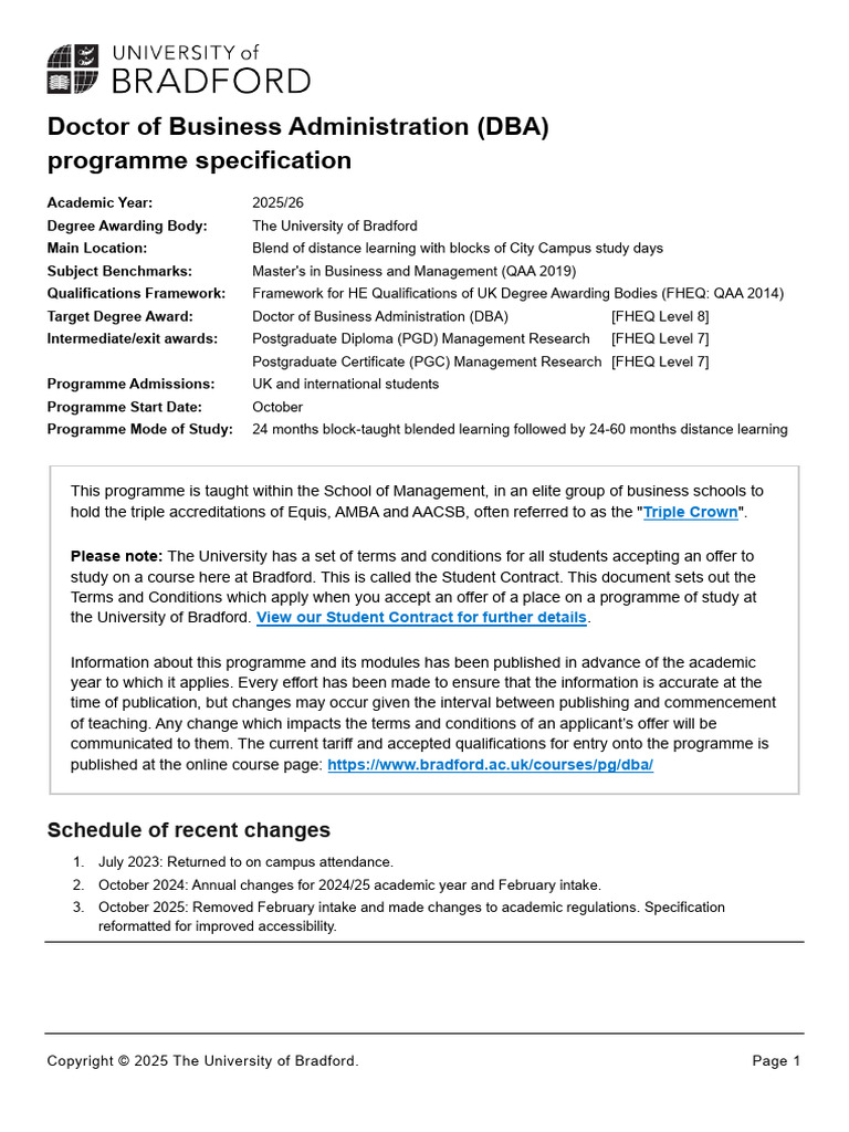 DBA Programme Specification 2025/26 | PDF | Thesis | Doctorate