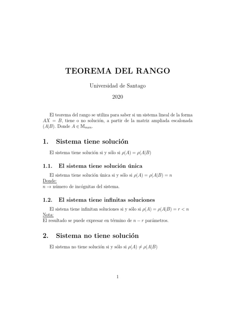 Teorema del Rango en Sistemas Lineales | PDF