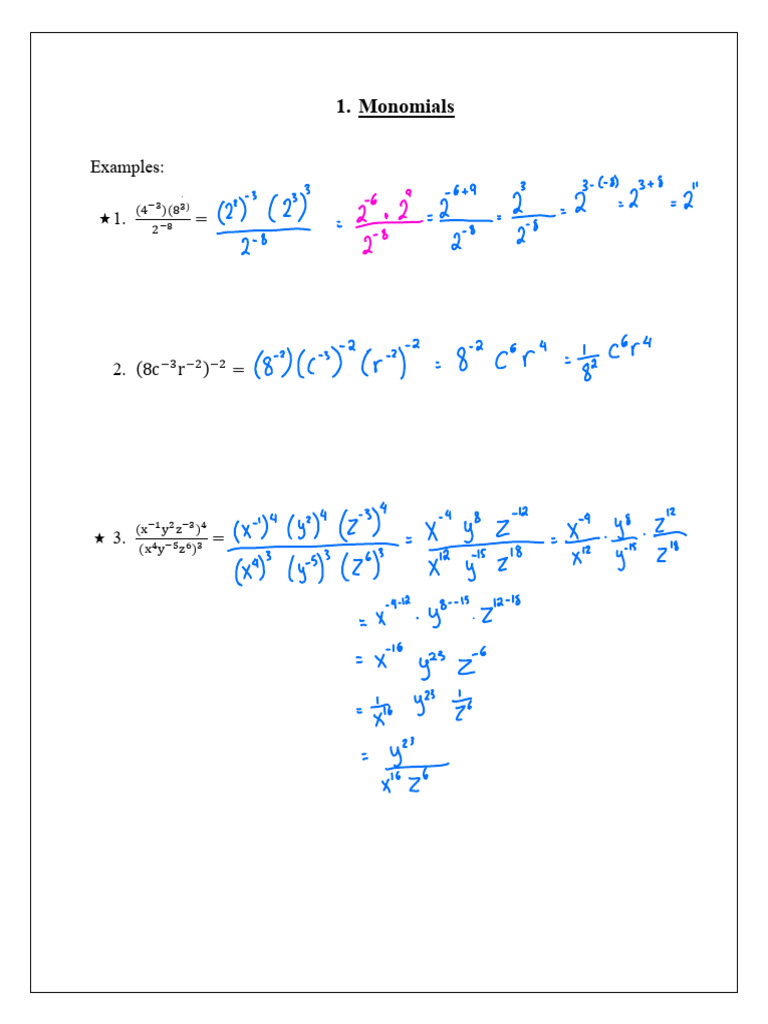 Monomials and Polynomials Guide | PDF | Polynomial | Number Theory