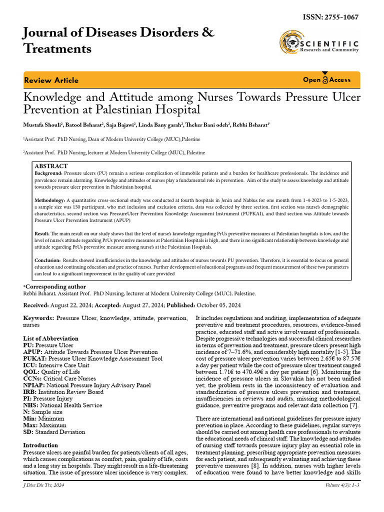 Nurses' Knowledge on Pressure Ulcer Prevention | PDF | Surgery | Nursing