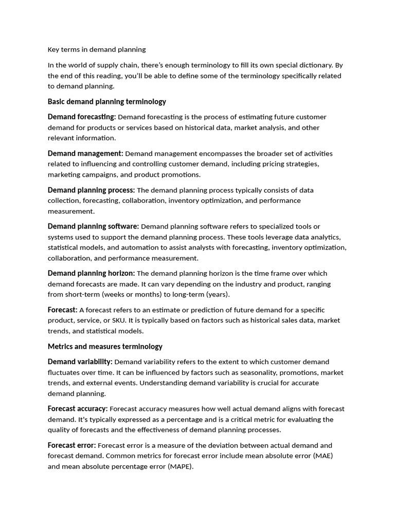 Essential Terms for Demand Planning | PDF | Forecasting | Business