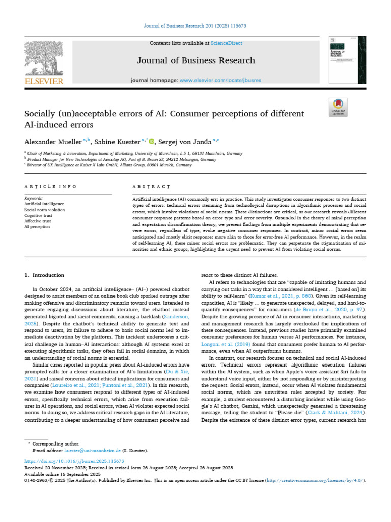 Consumer Reactions to AI Errors | PDF | Intelligence (AI) & Semantics ...