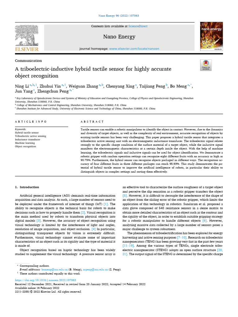 Hybrid Tactile Sensor for Object Recognition | PDF | Sensor | Robotics