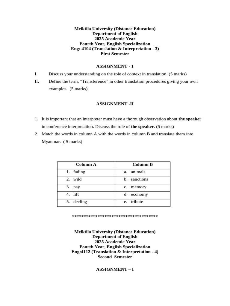 Translation & Interpretation Assignments | PDF