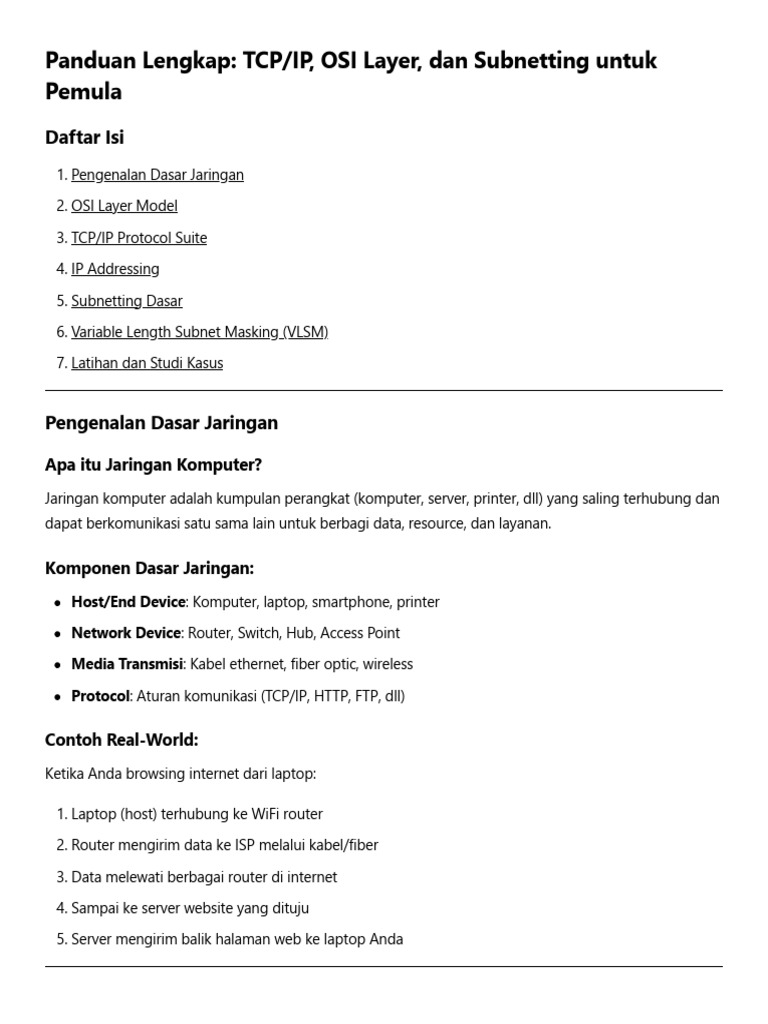 Panduan Lengkap - TCP - IP, OSI Layer, Dan Subnetting Untuk Pemula | PDF