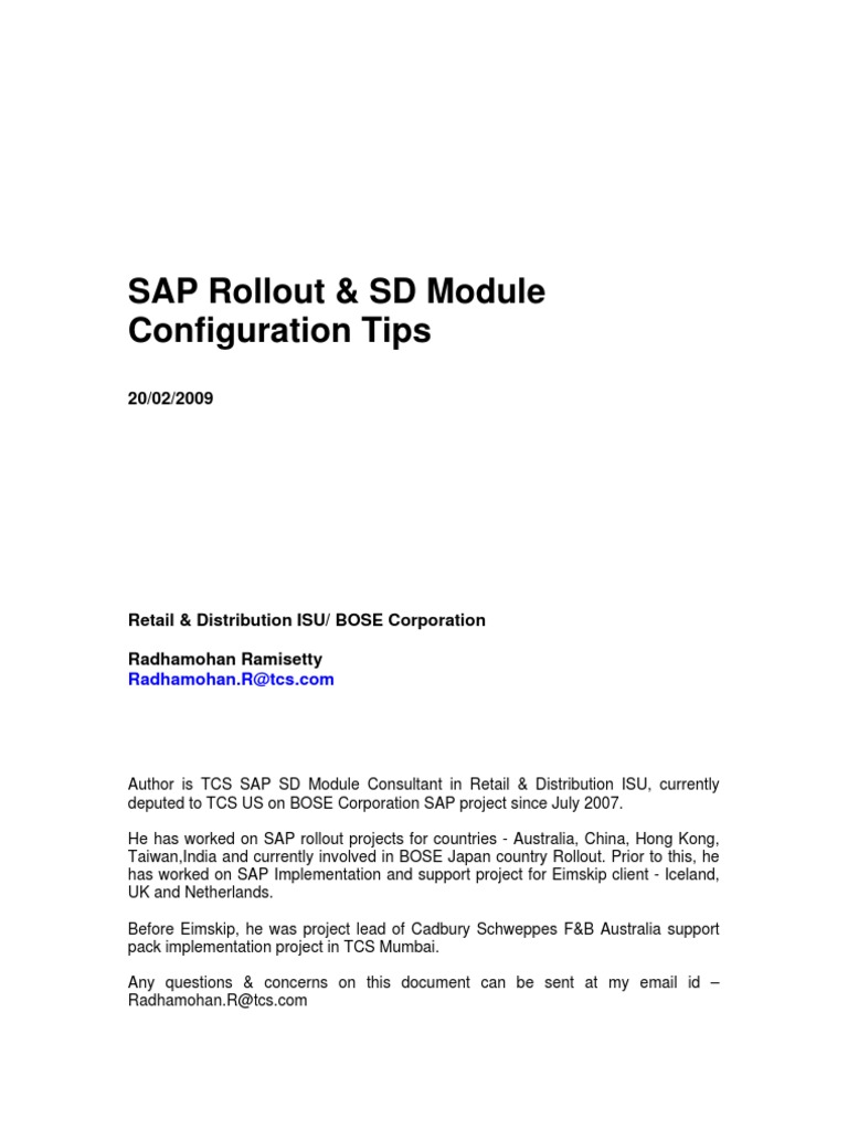 SAP Rollout Strategies for SD Module | PDF | Sales | Business Process
