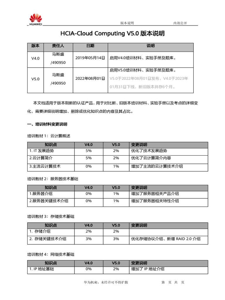 HCIA-Cloud Computing V5.0 版本说明 | PDF