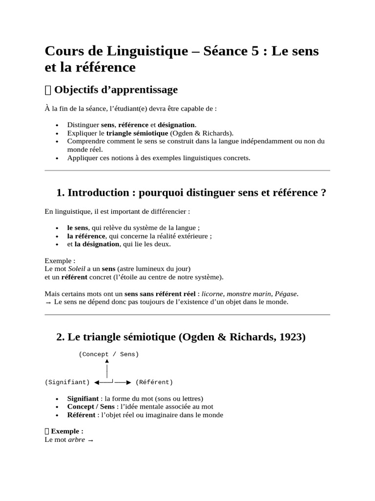 Sens et Référence en Linguistique | PDF | Concept | Linguistique