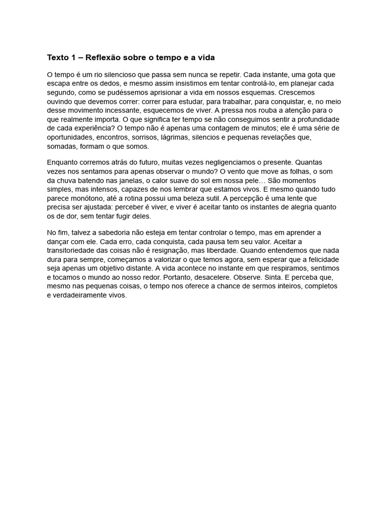 Reflexões sobre Tempo e Vida Plena | PDF