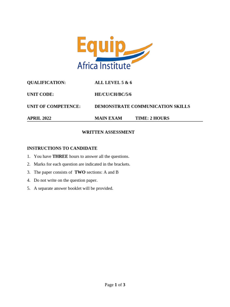 Communication Skills Assessment Guide | PDF | Business