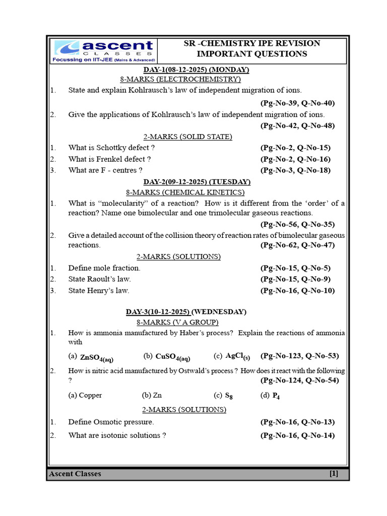 Chemistry Revision Questions and Topics | PDF | Chemical Reactions ...