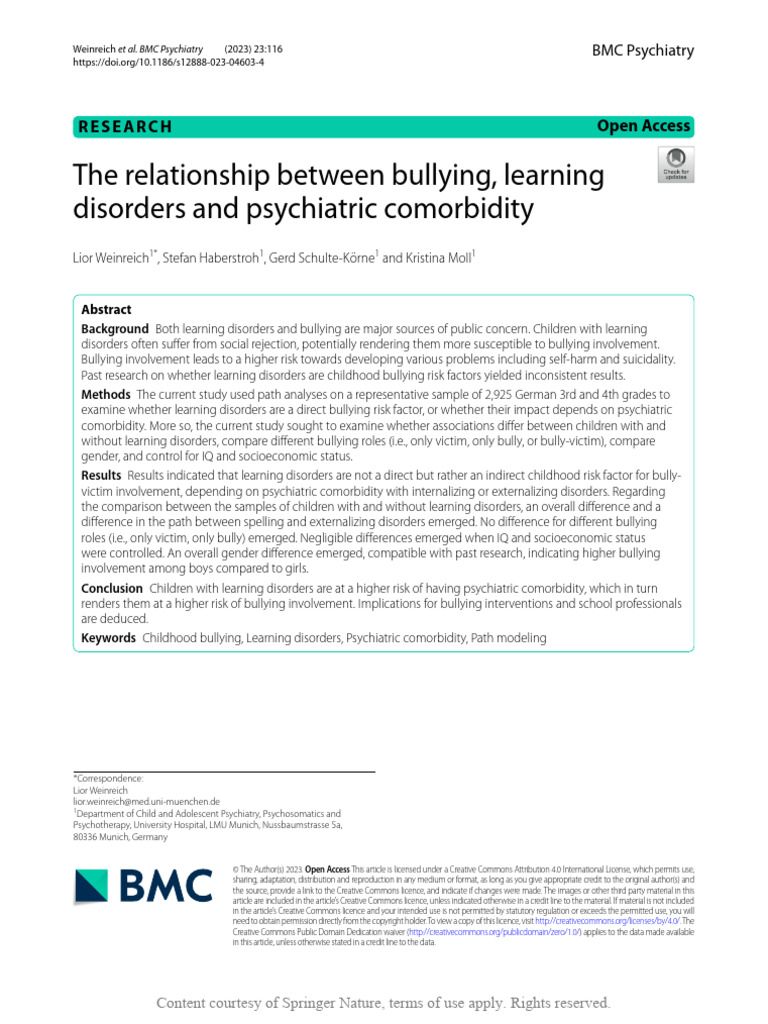 The Relationship Between Bullying Learning Disorde | PDF | Mental ...