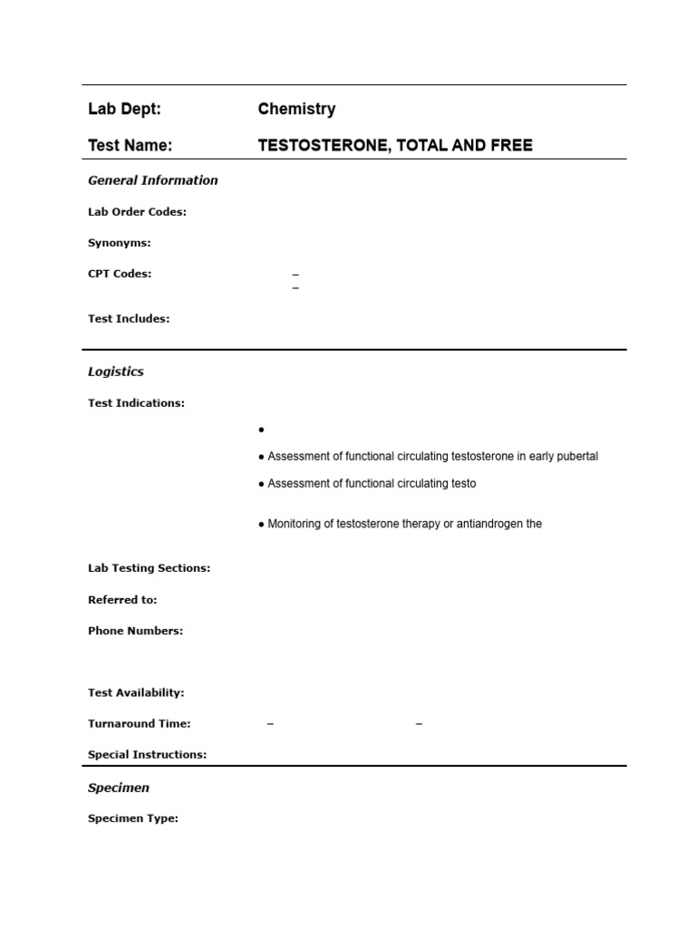 Total and Free Testosterone Test Guide | PDF | Testosterone | Medical ...