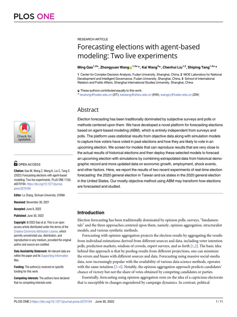 Agent-Based Election Forecasting Methods | PDF | Forecasting | Elections