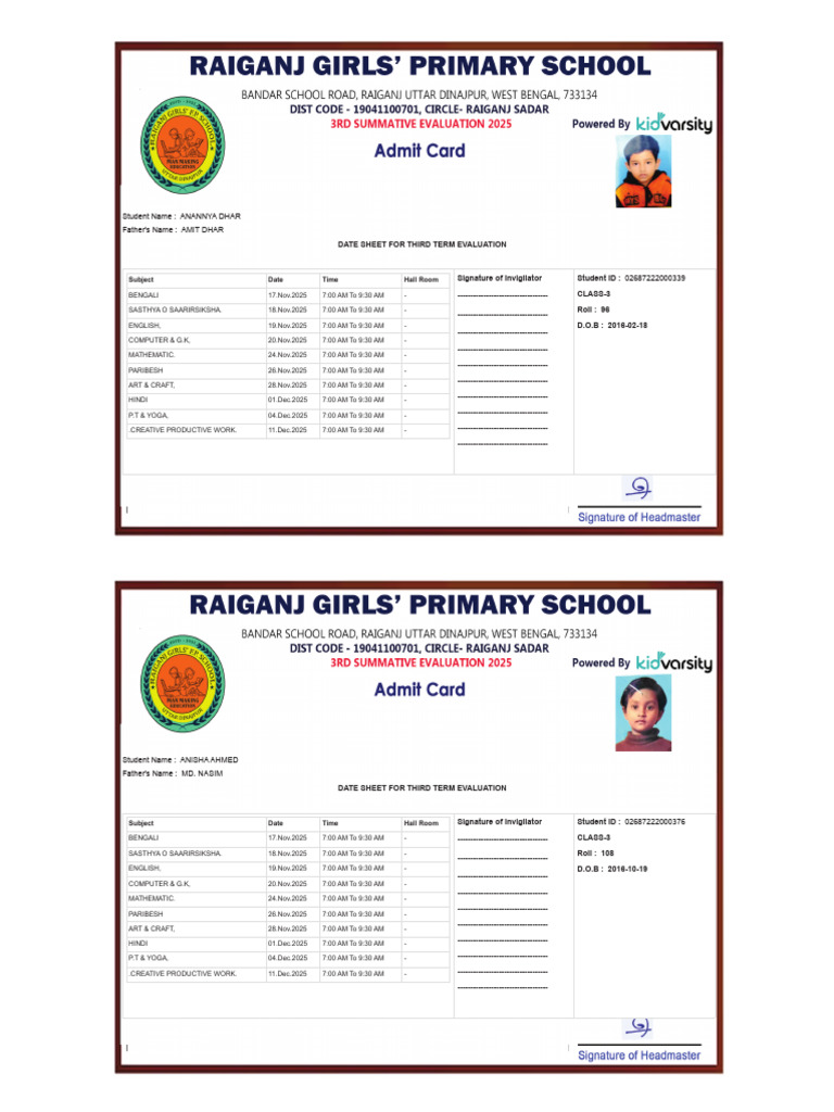 Class 3 Third Term Exam Schedule | PDF
