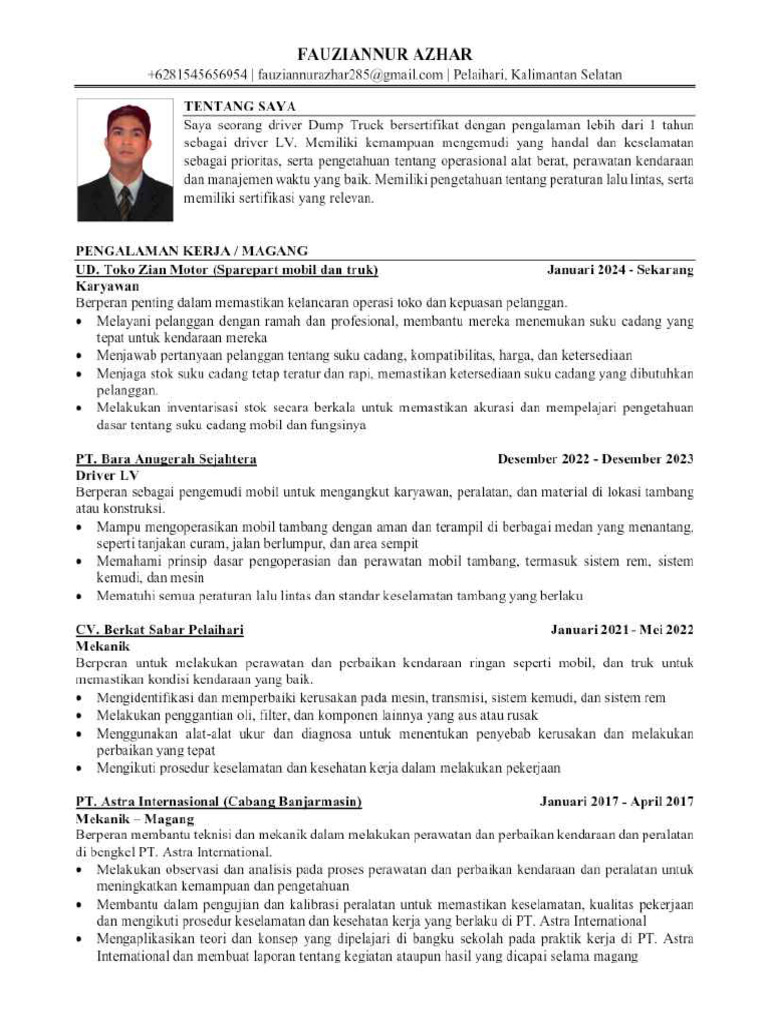CV+Data Diri Fauziannur Azhar (2)_11zon | PDF