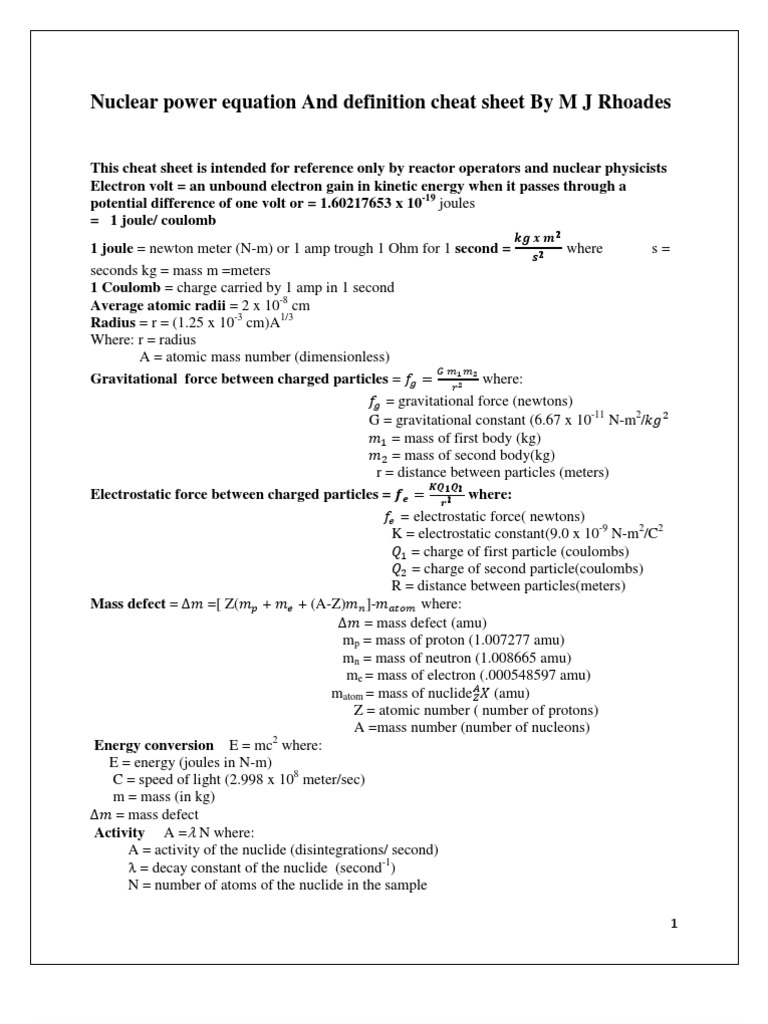 Nuclear Physics Cheat Sheet | PDF | Radioactive Decay | Gamma Ray