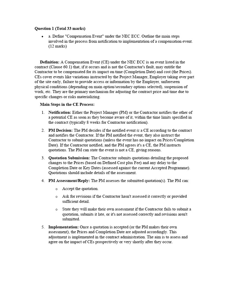 NEC ECC Compensation Events Explained | PDF | System | Risk