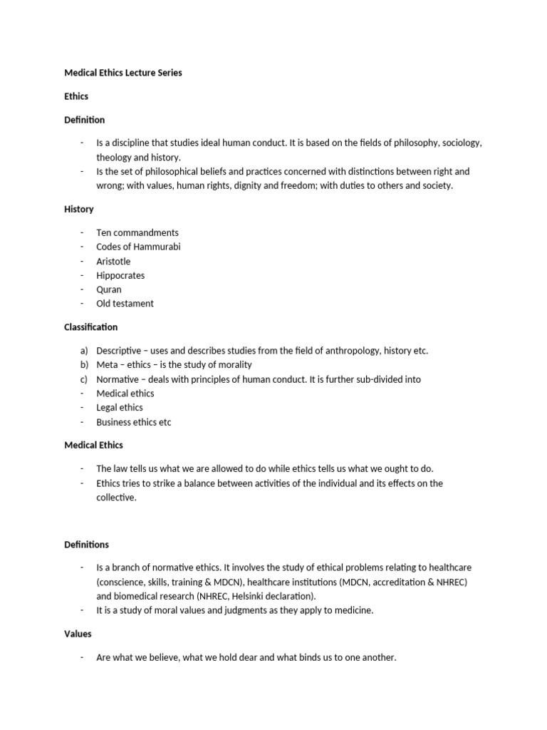 Medical Ethics Overview and Principles | PDF | Medical Ethics ...