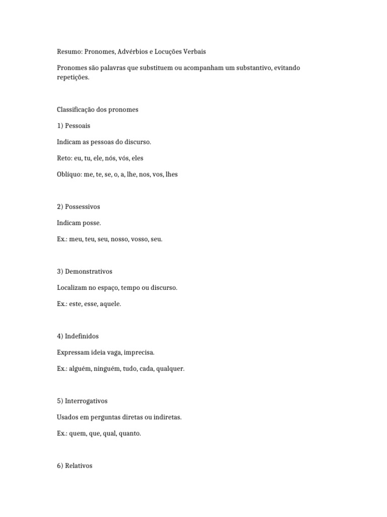 Pronomes, Advérbios e Locuções Verbais | PDF