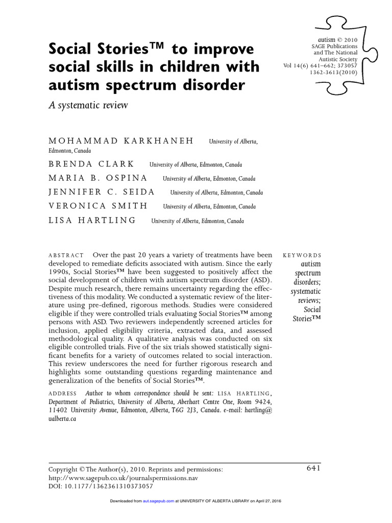 Social Stories™ To Improve Social Skills in Children With Autism ...
