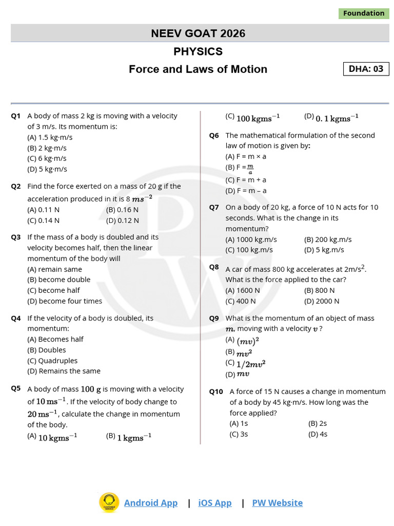 Physics Momentum and Force Questions | PDF | Momentum | Force