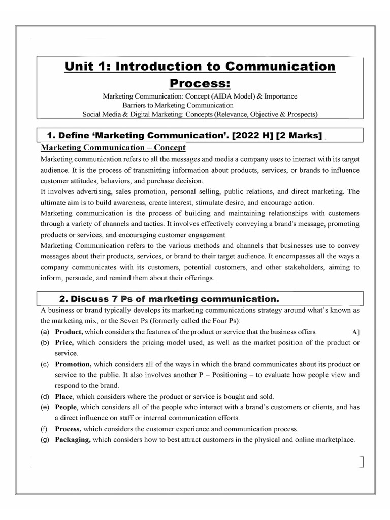 Marketing Communication 5th Sem CCF | PDF