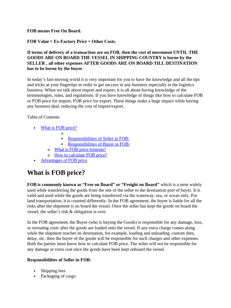FOB Means Free on Board | PDF | Business | Economies