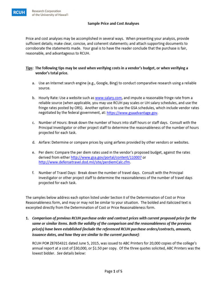 Attachment 57 Sample Price and Cost Analyses | PDF | Prices | Business