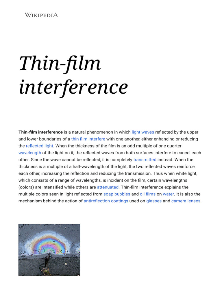 Understanding Thin-Film Interference | PDF | Reflection (Physics ...