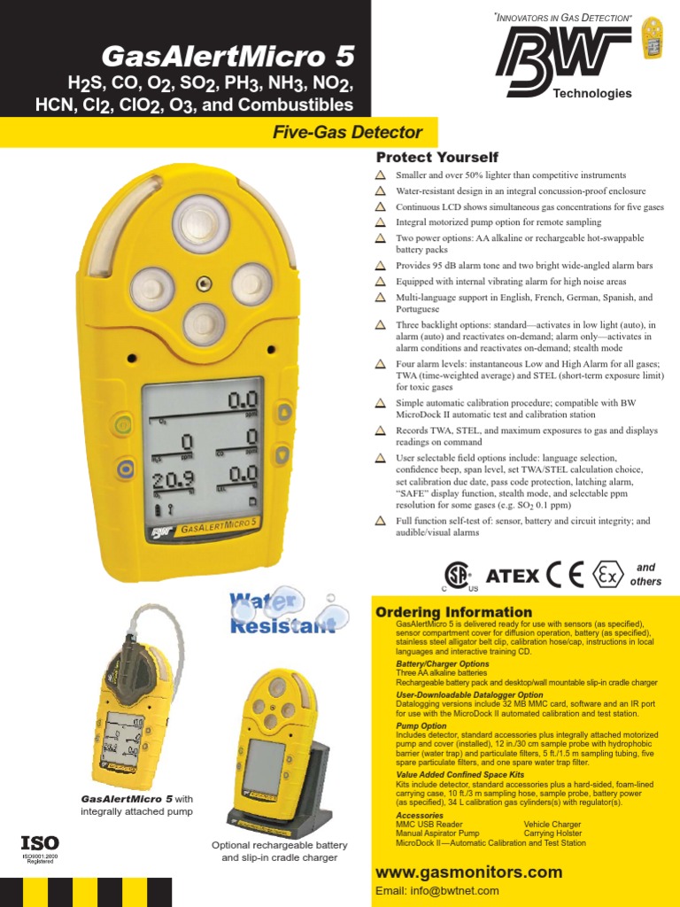 Gas Alert Micro 5 Data Sheet PDF Battery (Electricity) Computing
