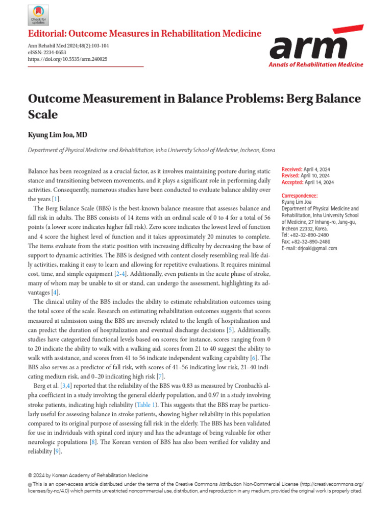 Berg Balance Scale: Assessing Fall Risk | PDF | Physical Therapy | Risk