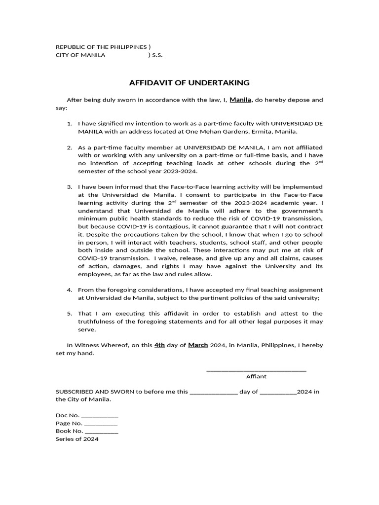 Affidavit of Undertaking for Faculty | PDF
