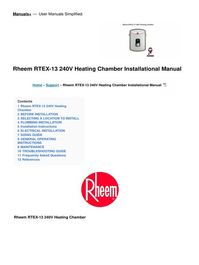 Rheem RTEX-13 240V Installation Guide | PDF | Water Heating | Thermostat