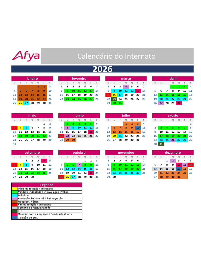 Calendário do Internato 2026 | PDF