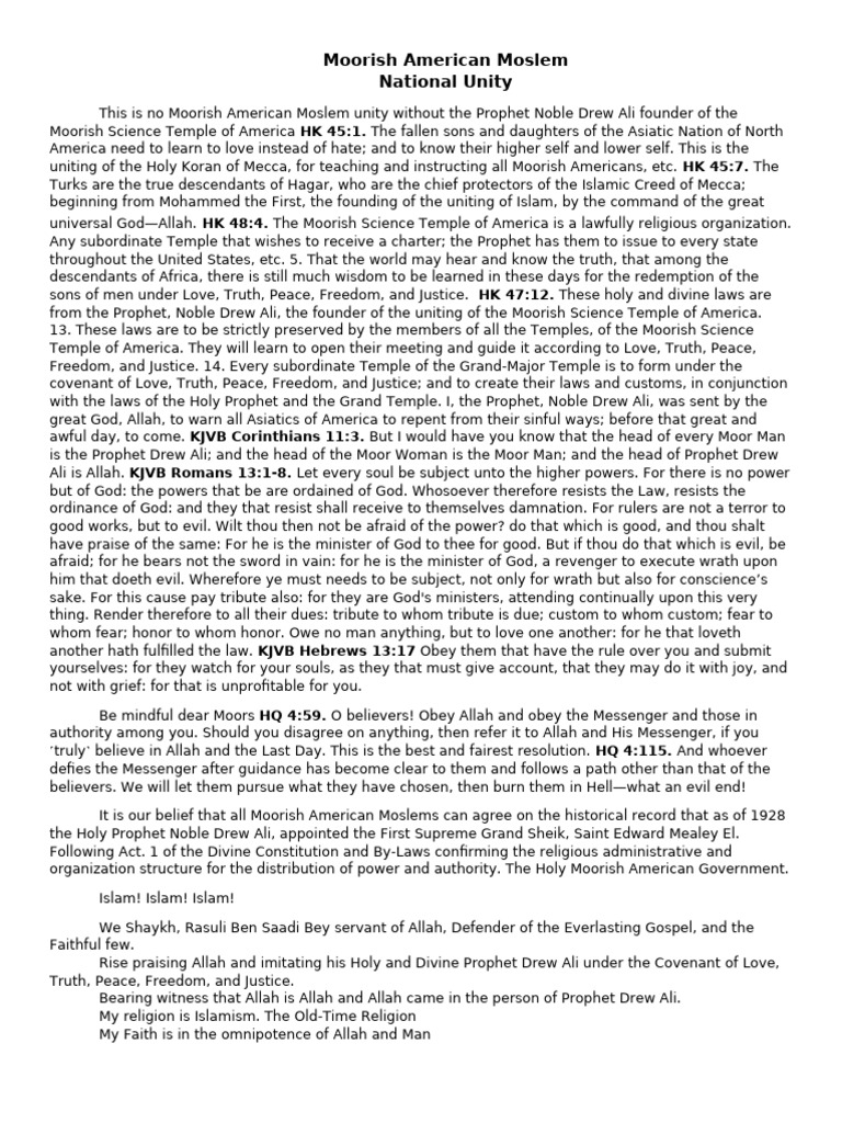 Moorish American Moslem Unity Principles | PDF | Prophets And ...