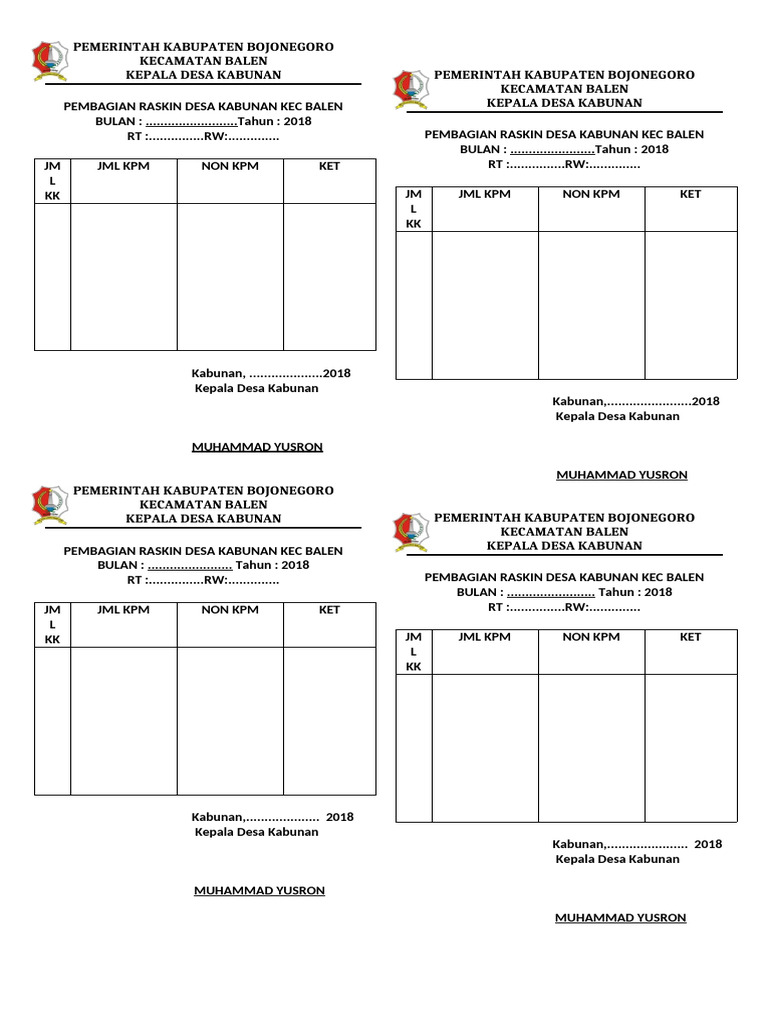 Pembagian Raskin Desa Kabunan 2018 | PDF