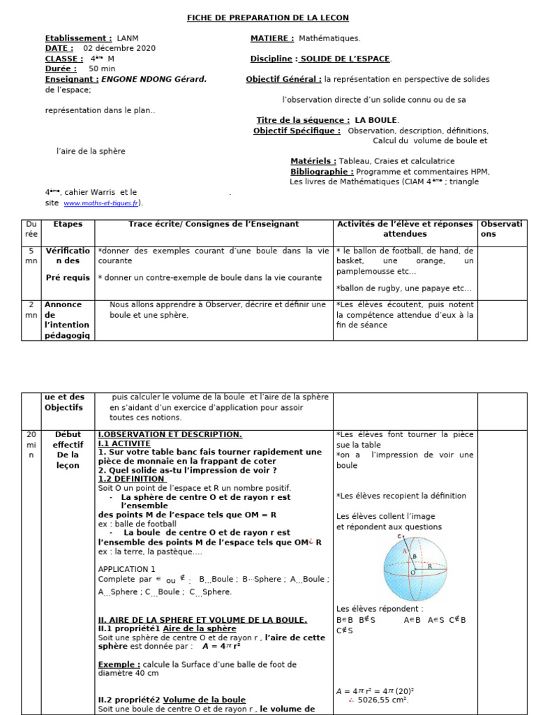 Leçon sur la Boule en Mathématiques | PDF | Sphère | Espace