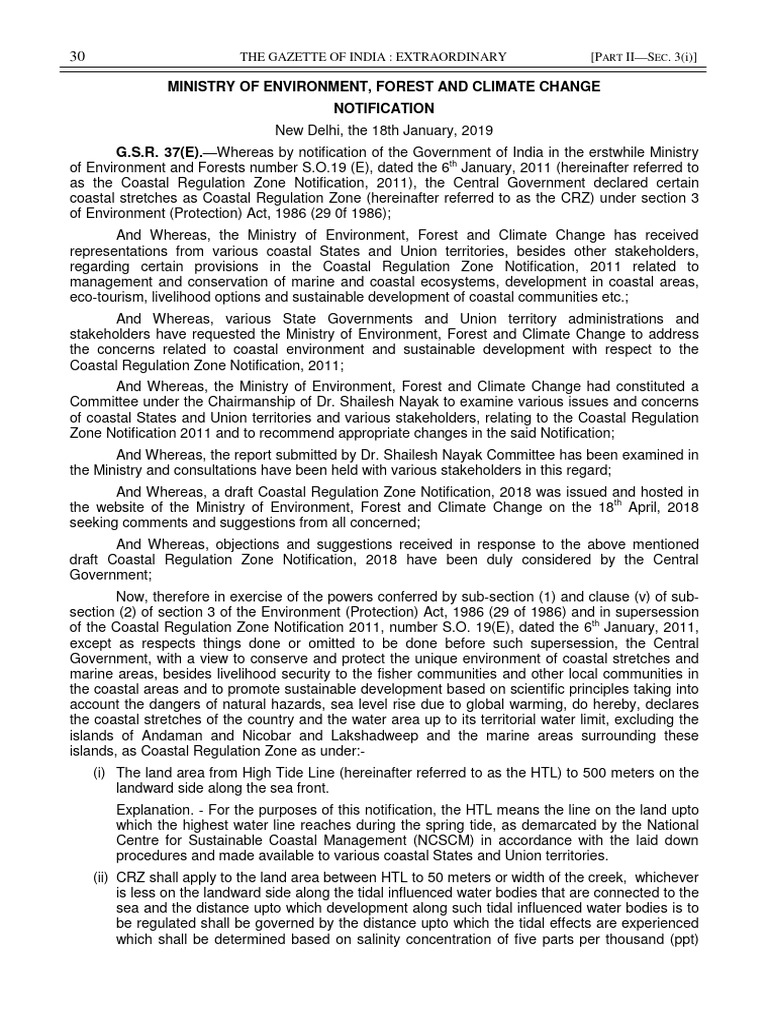 Coastal Regulation Zone Notification 2019 | PDF