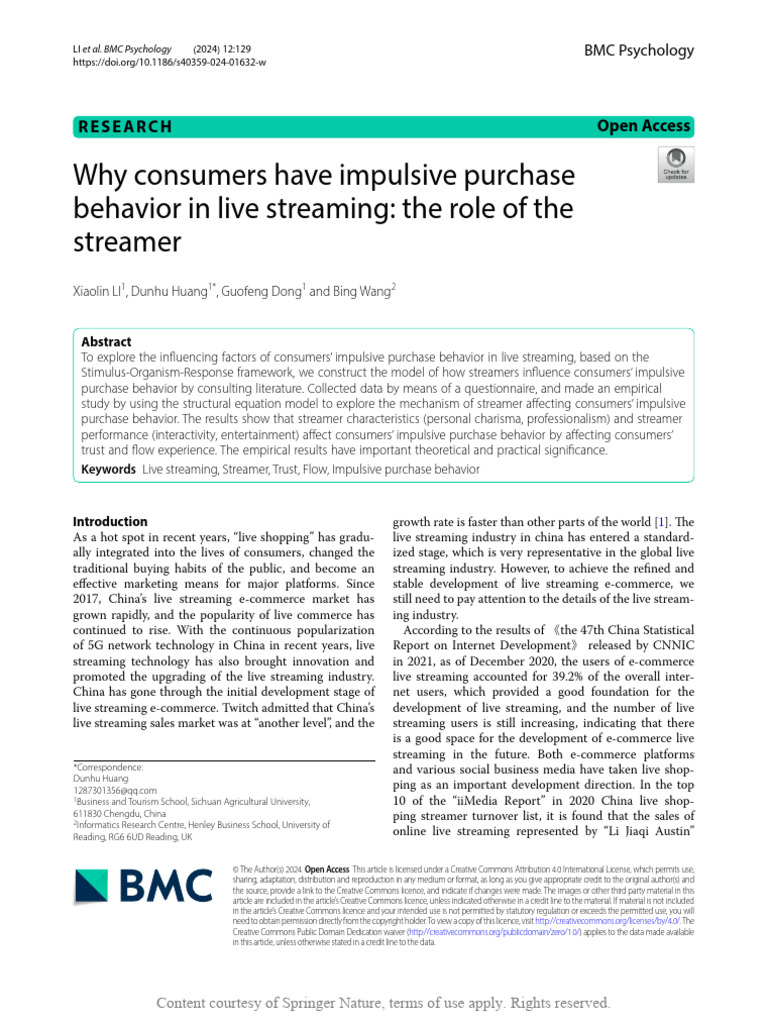 Impulsive Buying in Live Streaming E-commerce | PDF | Online Shopping ...